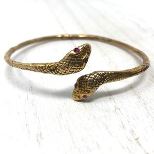 Sterling silver serpent with ruby by eyes, wrap bracelet